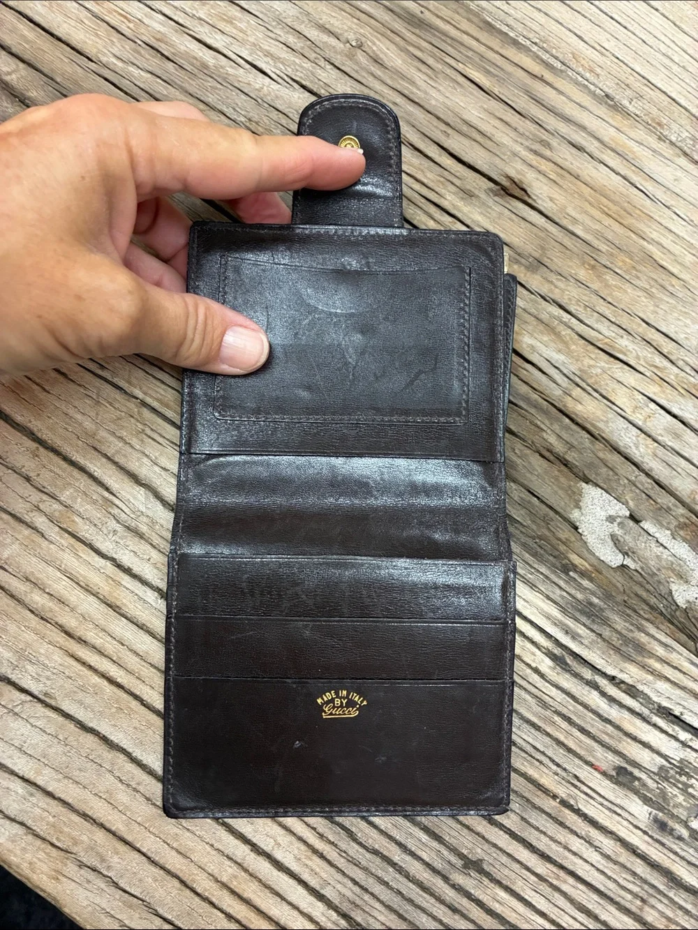 Gucci Dark Brown Leather Fold Wallet with Gold Double G